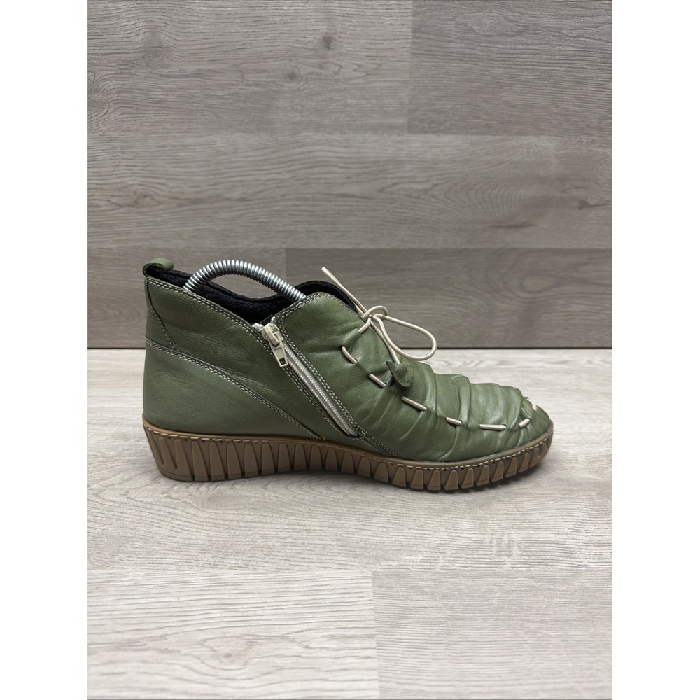Spring Step Nespea Leather Wedge Booties Olive Green Size 41 (US 10) Size Zip - Picture 10 of 12